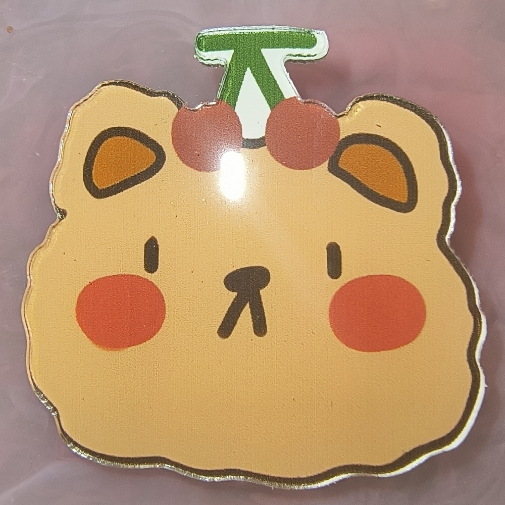 Cute Bear Enamel Pin with Cherry Design